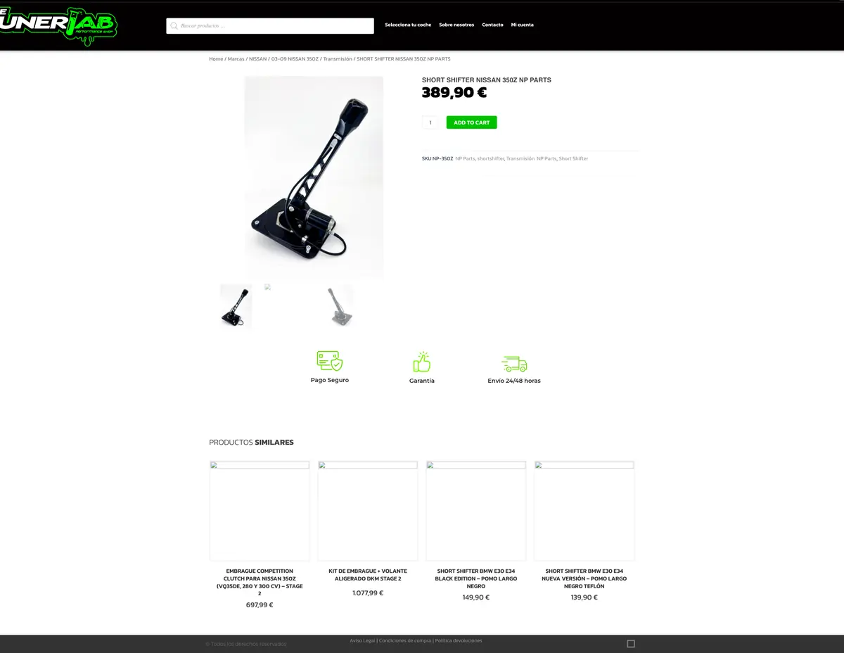 Ficha de producto antigua de TheTunerLab en WooCommerce