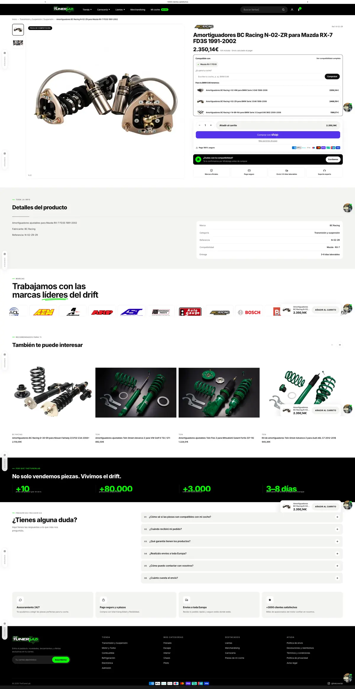 Ficha de producto nueva de TheTunerLab en Shopify