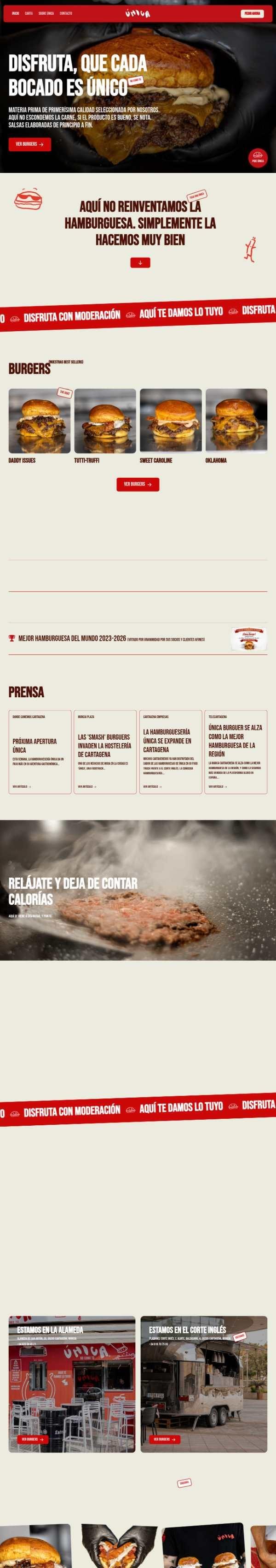 Web de Única Burger
